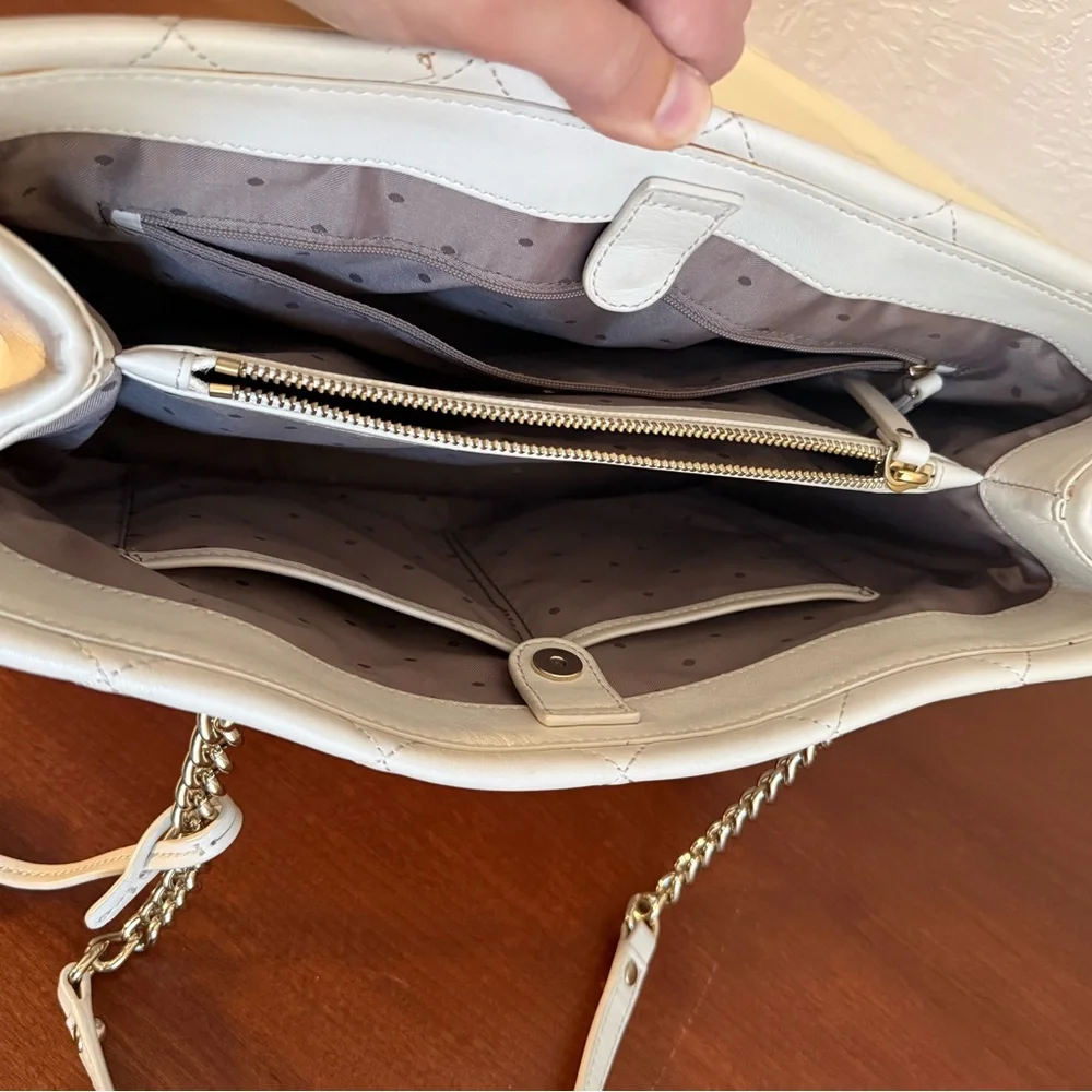 kate spade White Quilted Leather Chain-Handle Tote